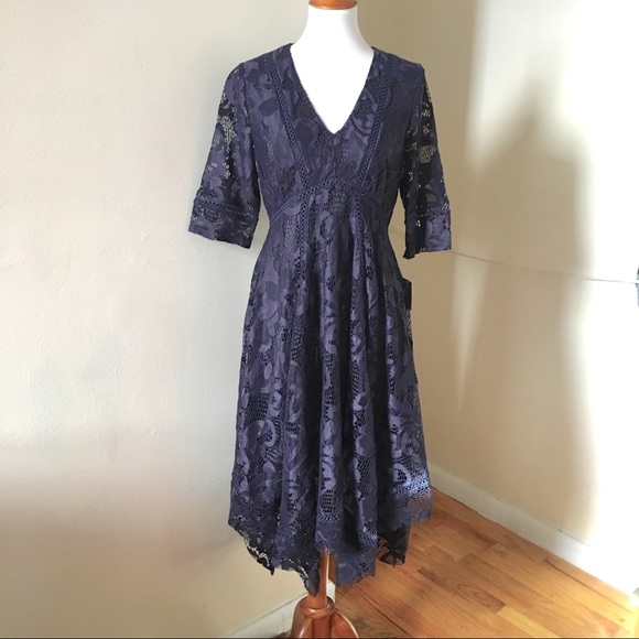 Taylor Lace Sharkbite Hem Dress 6 Navy - Picture 4 of 8